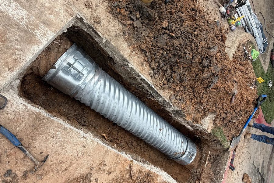 Culvert pipe set into an excavated trench